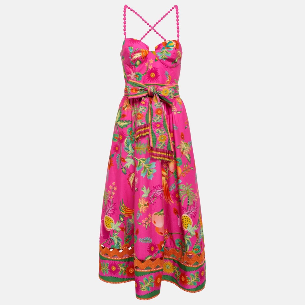 NWOT Farm Rio Pink Delicate Fruit Garden Organic Cotton Midi Dress XS